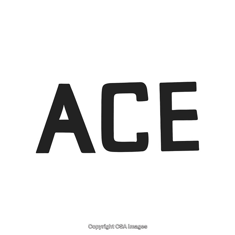 Bold Black Text Displaying the Word ACE on White Background