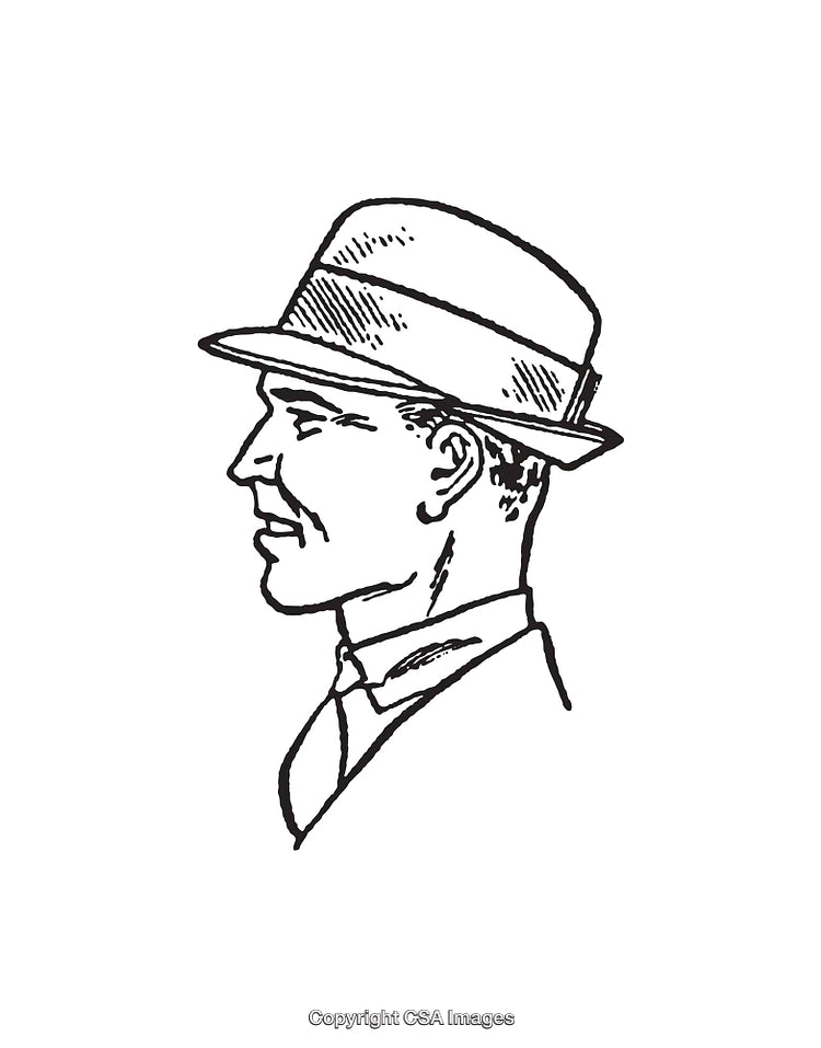 Black and White Illustration of a Man in a Hat and Suit