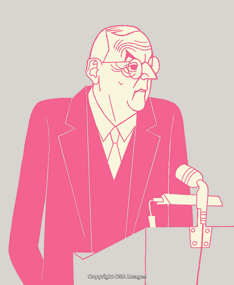 Colorful Illustration of a Speaker in a Business Suit Giving a Speech