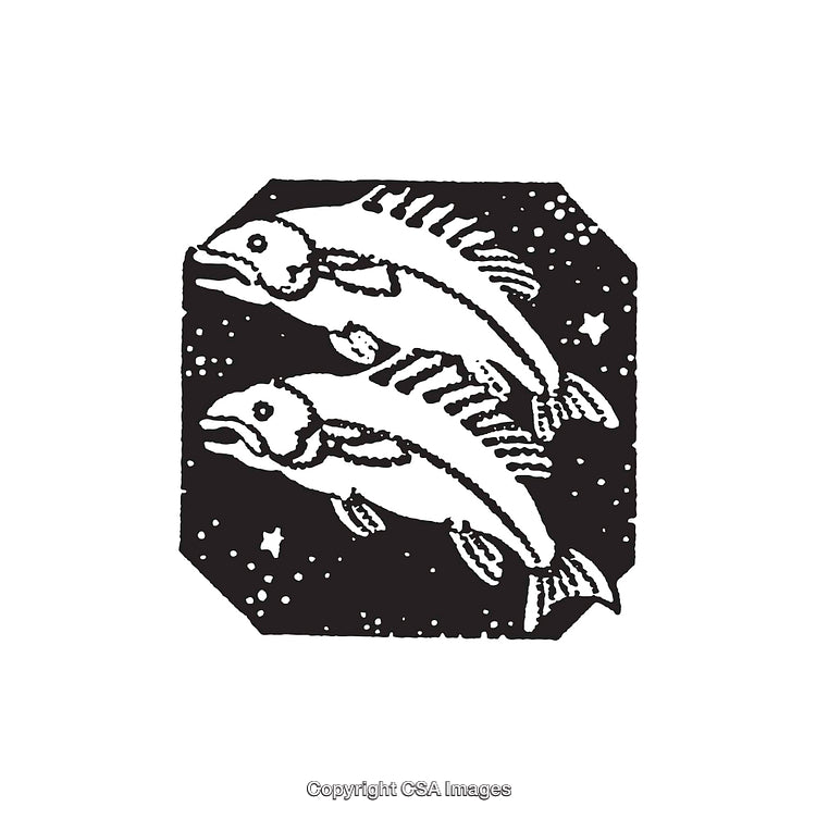 Black And White Line Art of Fish Swimming in Space with Stars