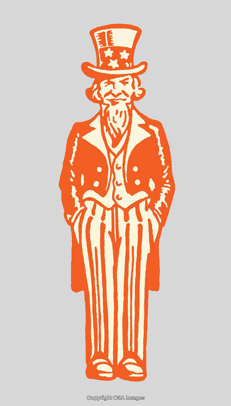 Vintage Line Art Illustration of a Patriotic Figure in Classic Attire