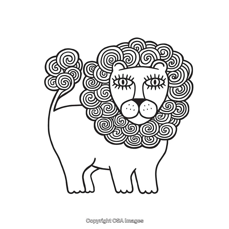 Black and White Line Art Illustration of a Stylized Lion