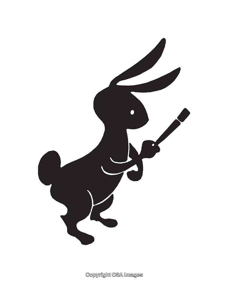 Silhouette of a Bunny Holding a Paintbrush in Black and White