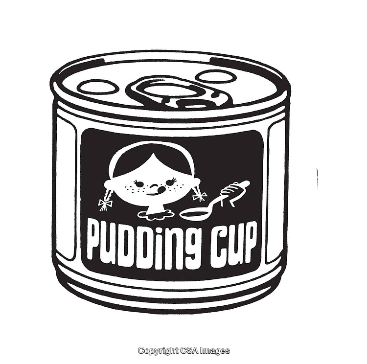 Black and White Illustration of a Pudding Cup with Cute Illustration