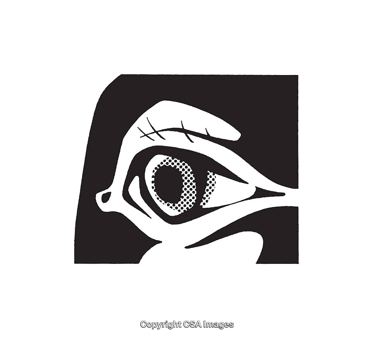 Black and White Illustration of an Abstract Eye in Minimalist Style
