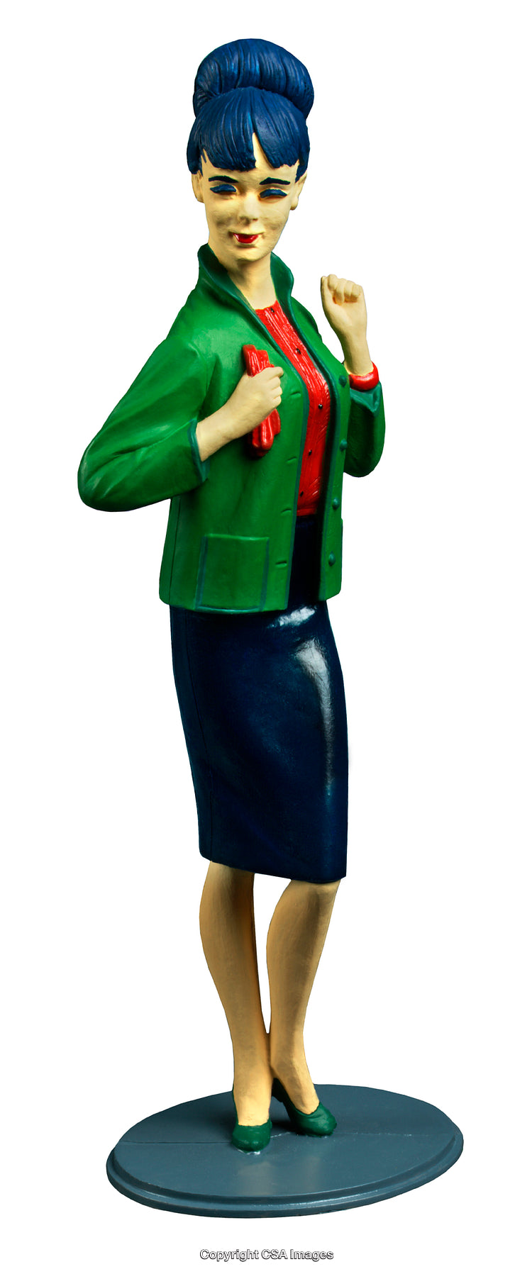Plastic Figurine of Stylish Woman in Green Jacket and Vintage Outfit