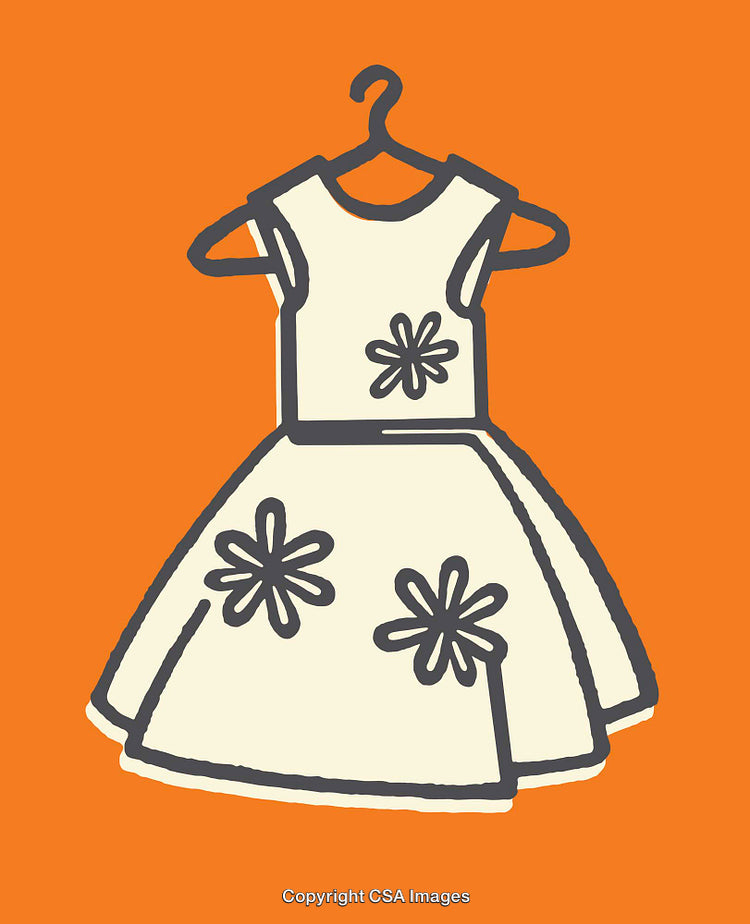Charming Line Art Illustration of a Dress on Bright Orange Background