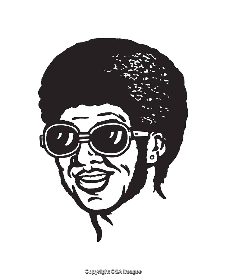 Retro Black-and-White Illustration of a Smiling Person with Sunglasses