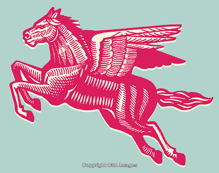 Vibrant Line Art Illustration of a Mythical Flying Horse Pegasus