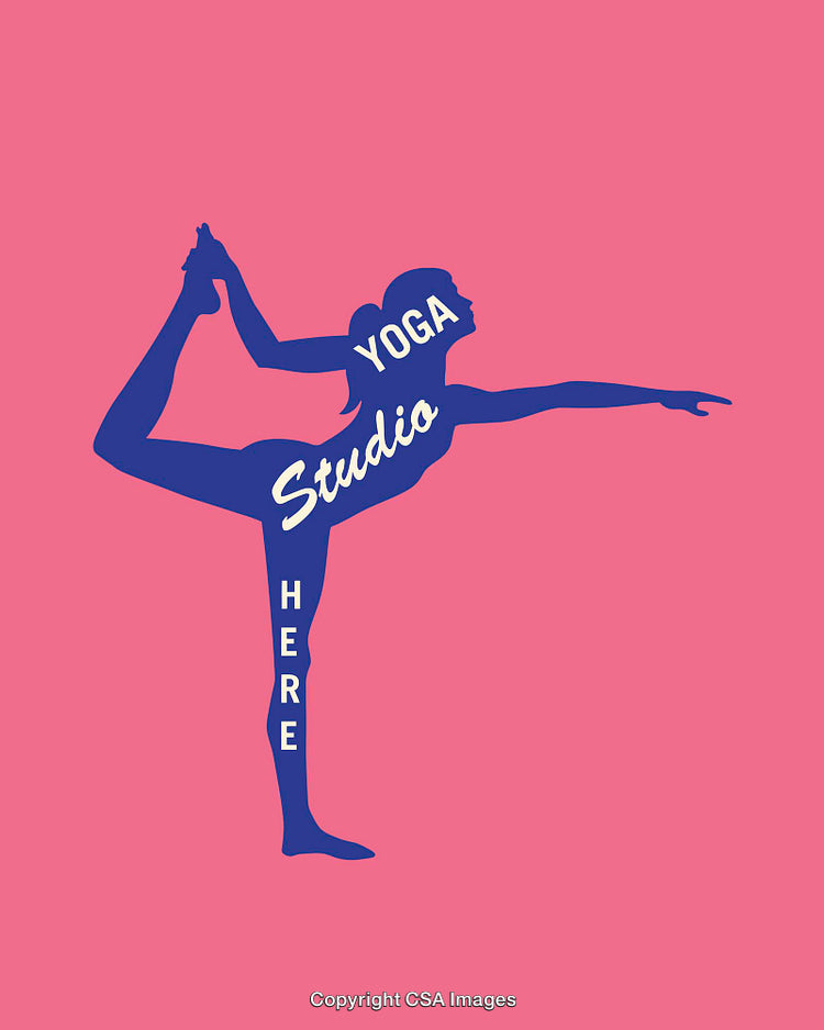 Silhouette Yoga Pose Illustration with Studio Branding on Pink Background