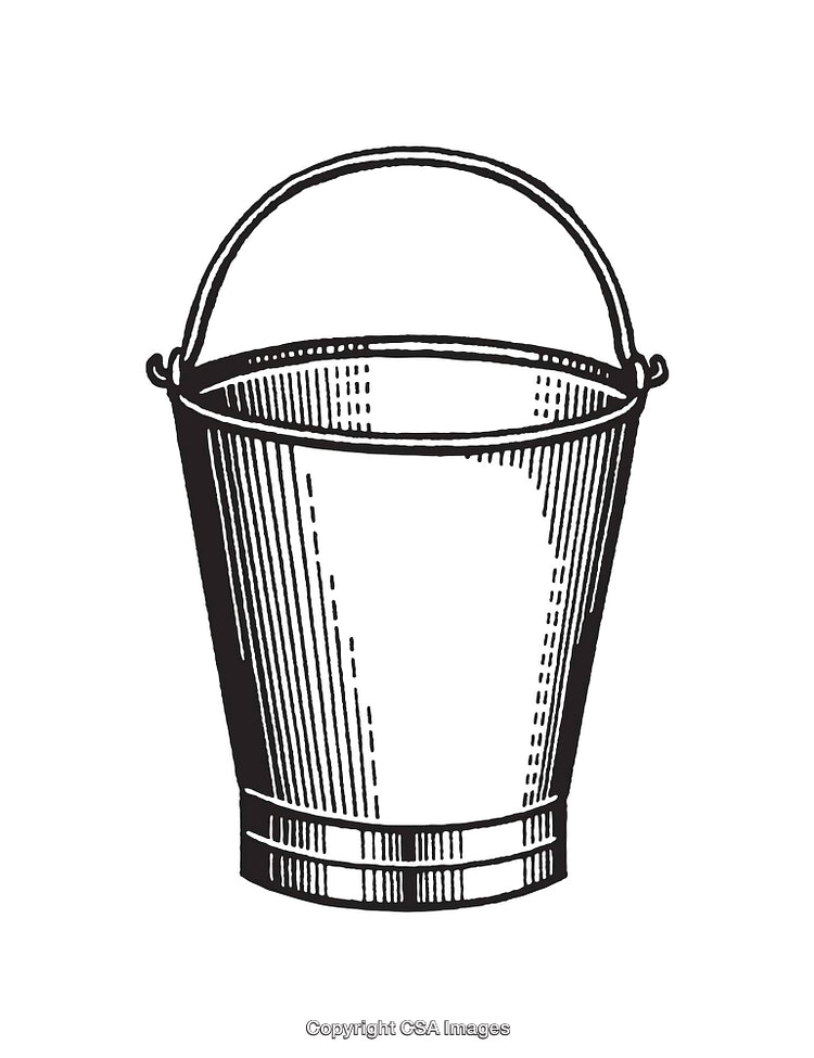 Vintage Black and White Line Art Illustration of a Water Bucket