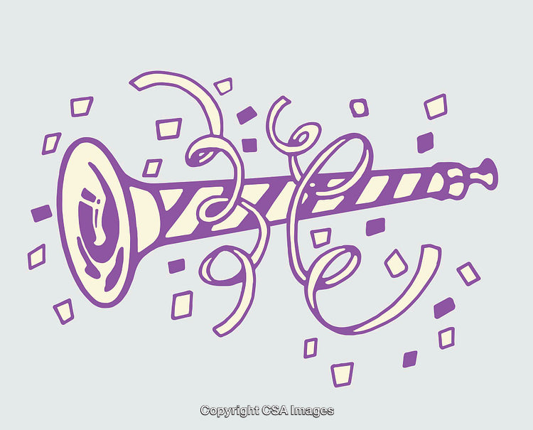 Colorful Illustrated Party Horn with Confetti and Streamers