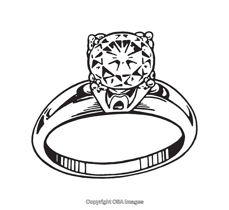 Elegant Black and White Line Art of a Diamond Engagement Ring