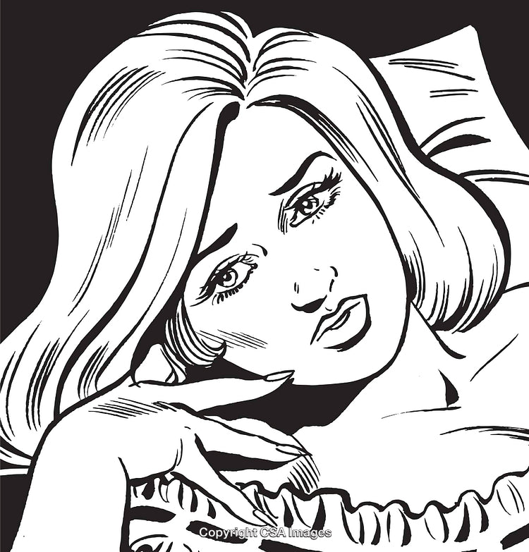 Thoughtful Retro-Style Woman Illustrated in Black and White Artwork