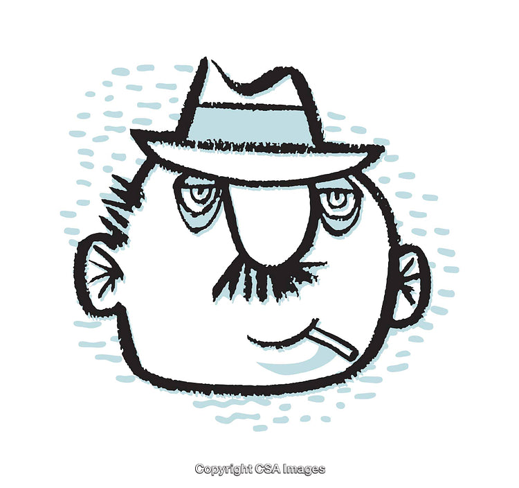 Quirky Cartoon Illustration of a Man Wearing a Hat and Smoking