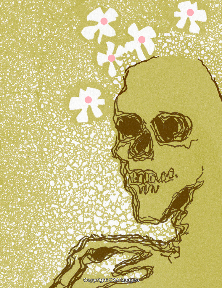 Abstract Illustration of a Skeleton with Blossoms and Textured Background