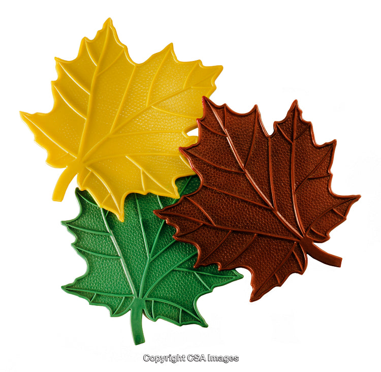 Colorful Plastic Maple Leaves in Green, Brown, and Yellow