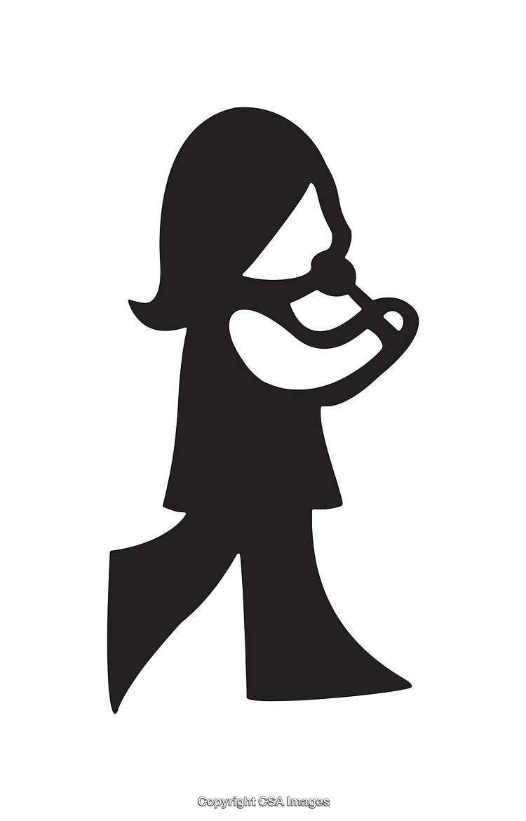 Black And White Icon of a Walking Female Musician Playing a Flute