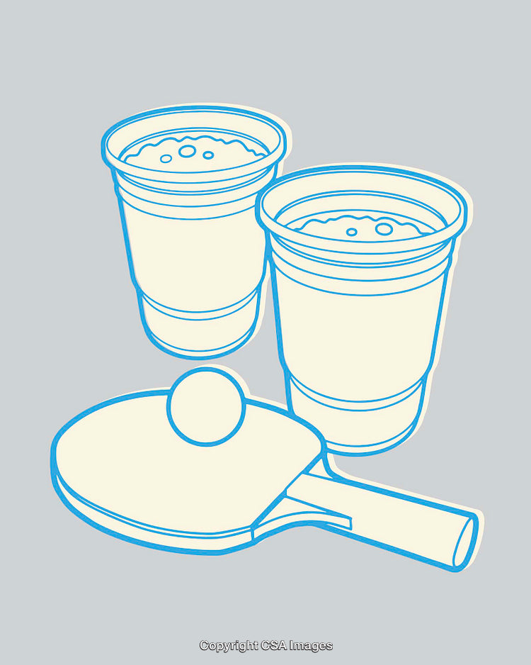 Line Art Illustration of Table Tennis Equipment and Beverage Cups