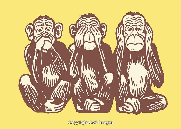Three Wise Monkeys Illustration Depicting the See-No-Evil, Hear-No-Evil, Speak-No-Evil Concept