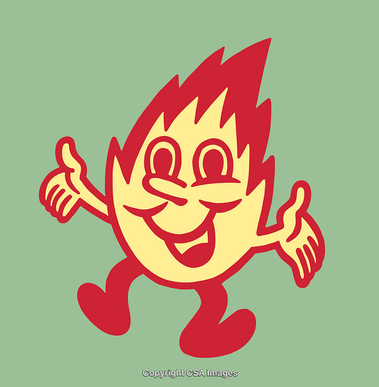 Cheerful Flaming Character Giving Two Thumbs Up with Bold Colors