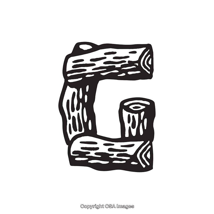 Stylized Letter G With Wooden Log Design in Black and White