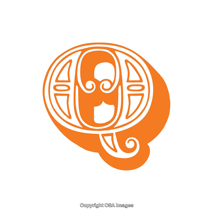 Illustration of the Letter Q in Orange with Decorative Patterns