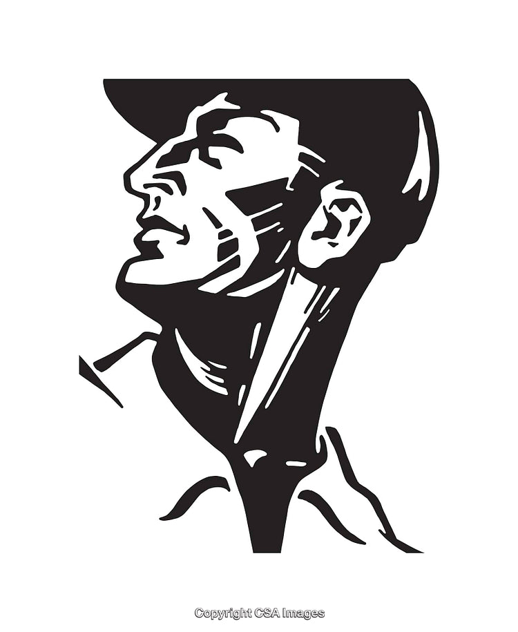 Black and White Line Art of a Simplistic Retro Styled Male Figure