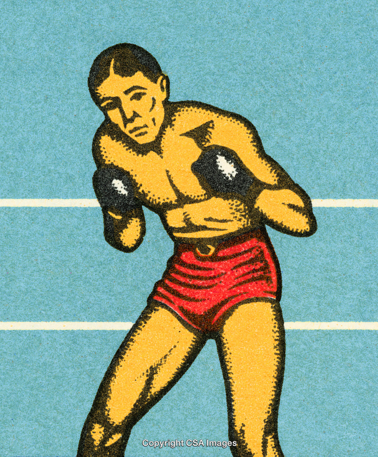 Vintage Illustration of a Boxer in Action Inside a Boxing Ring