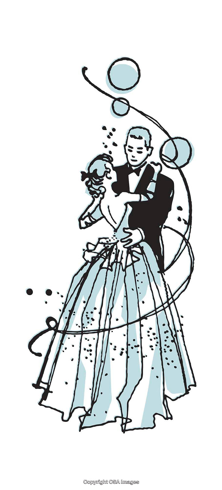 Elegant Illustrated Ballroom Dance Couple in Formal Attire with Graceful Movements