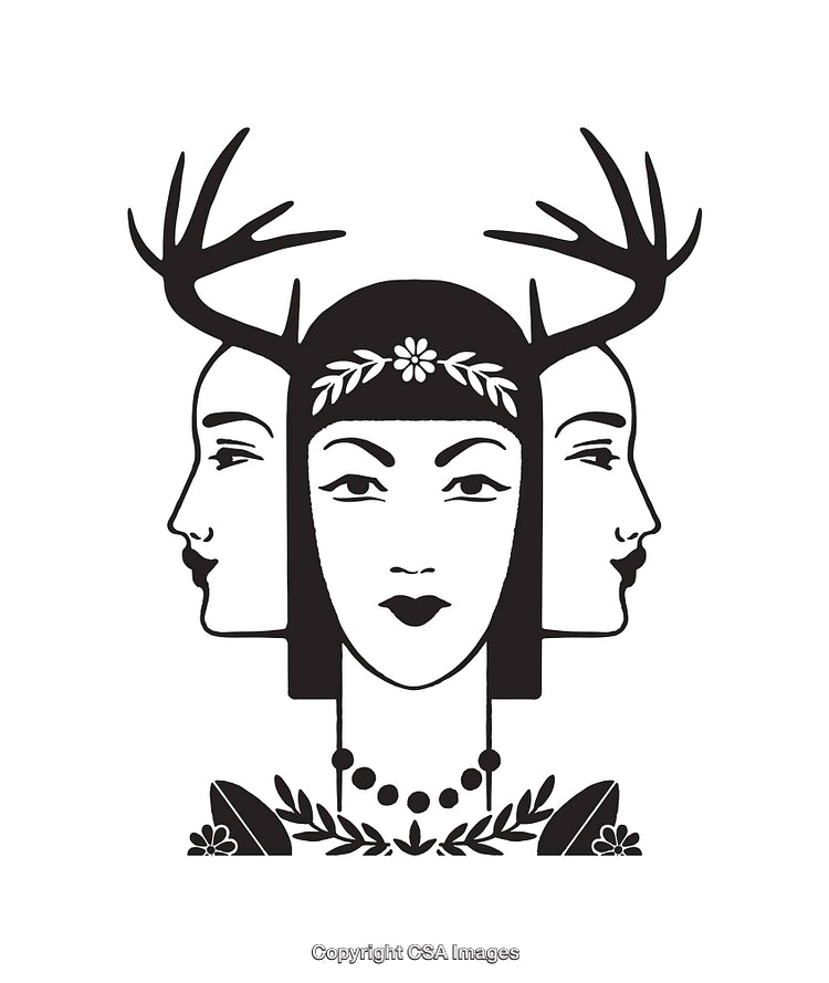 Abstract Triple-Faced Artistic Line Art Featuring Symmetric Human Figures