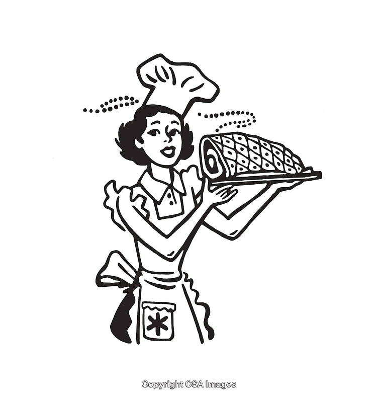 Black And White Line Art of Chef Presenting Freshly Baked Dessert
