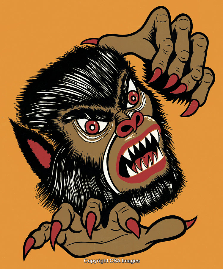 Fierce Cartoon Werewolf Illustration with Sharp Claws and Aggressive Expression