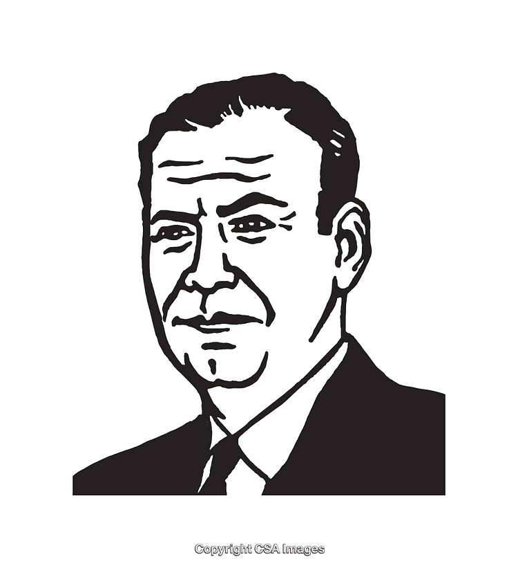 Black and White Line Art Portrait of a Businessman