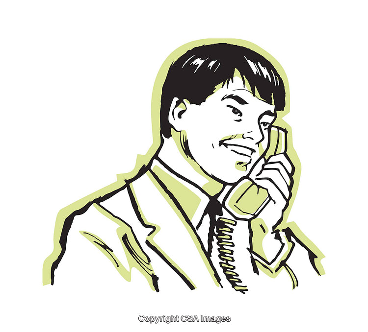 Retro Illustration of a Businessman Talking on a Phone in Vibrant Colors