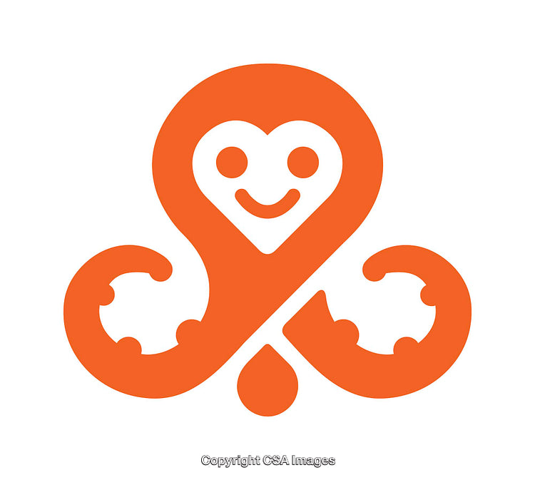 Orange Graphic Icon Featuring Smiley Face and Artistic Abstract Design