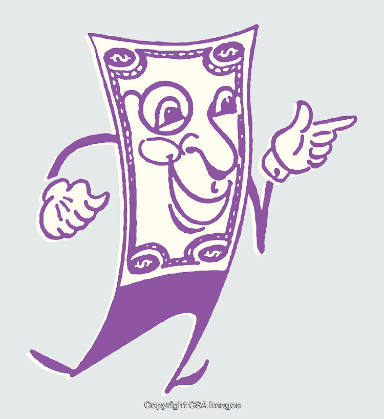 Cheerful Money Bill Character Illustration in Purple Line Art