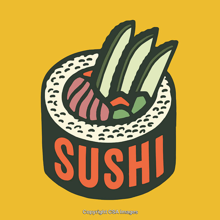 Colorful Line Art Illustration of Sushi with Vibrant Background