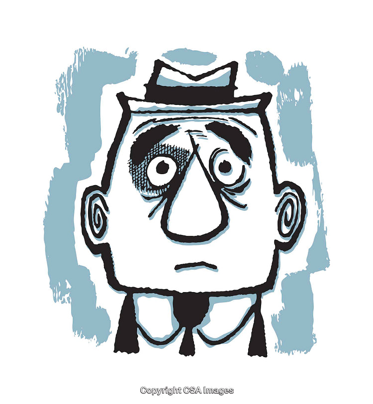 Illustration of a Pensive Cartoon Character with an Expressive Face
