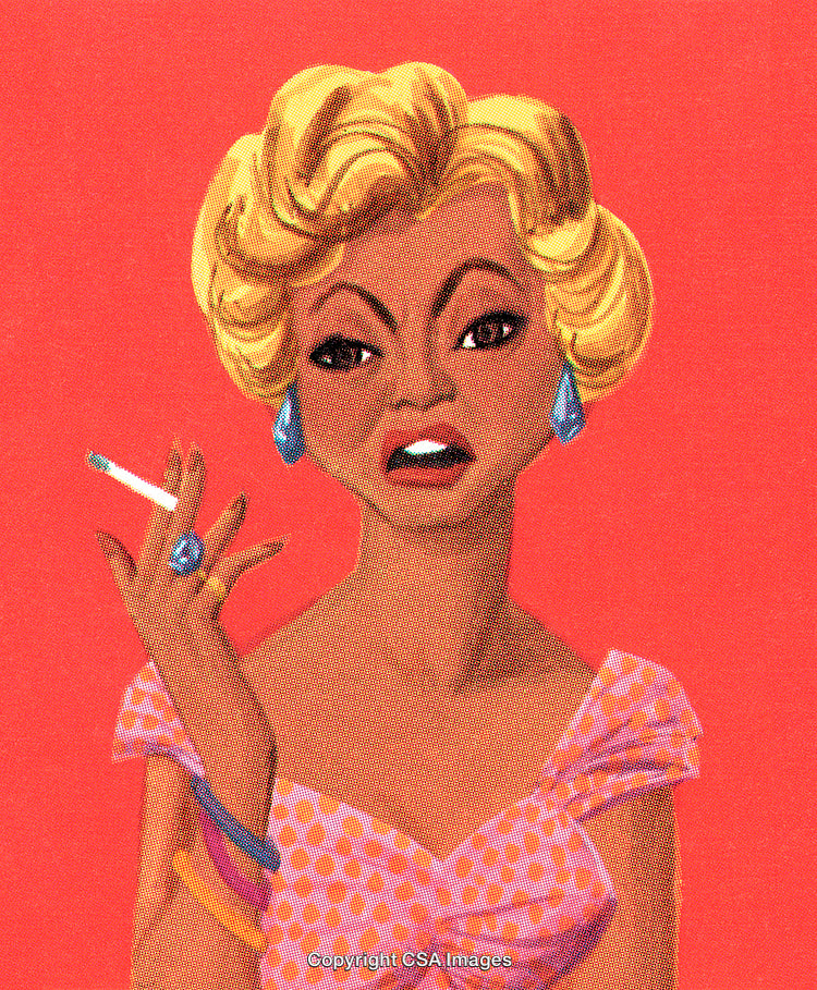 Stylish Blonde Woman Expressing Attitude Holding Cigarette in Retro Illustration