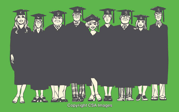 Group of Graduates in Caps and Gowns Standing Together