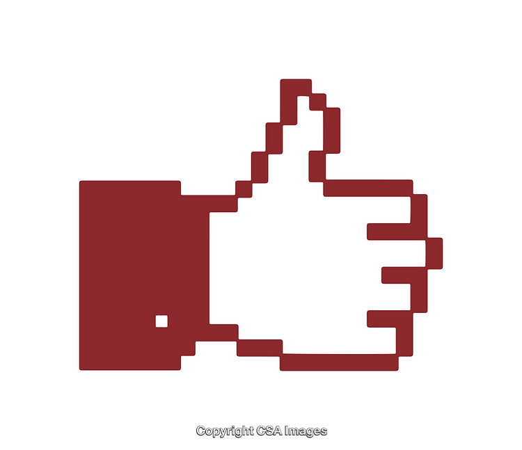 Pixelated Red Thumbs-Up Icon on White Background