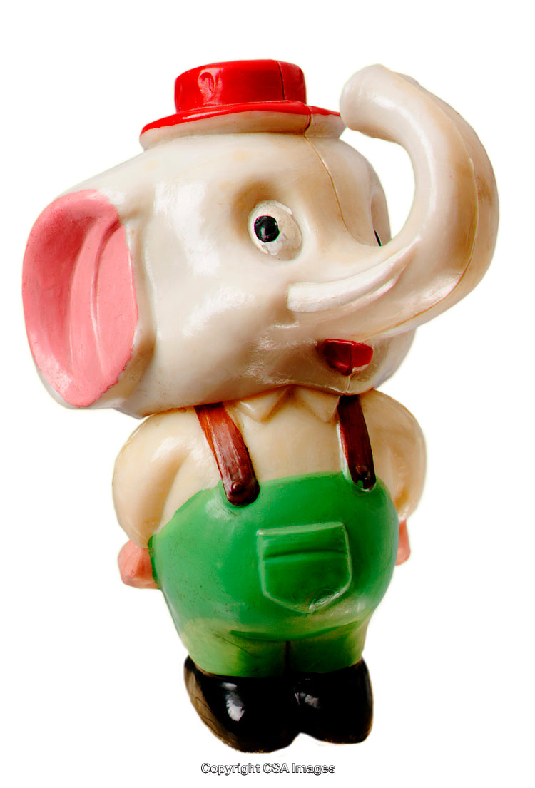 Adorable Elephant Character Toy Figurine Wearing Green Overalls and Red Hat