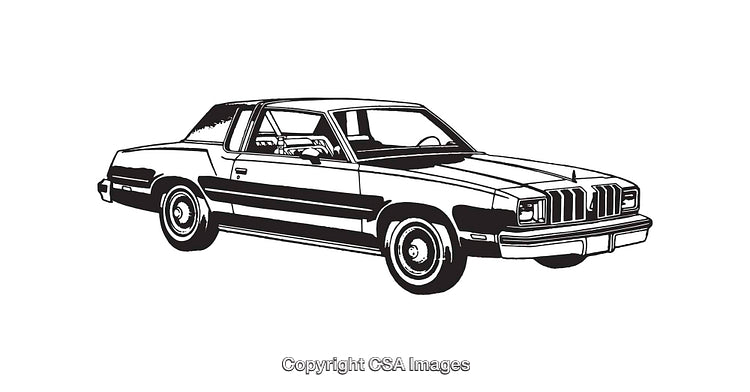 Black and White Line Art of a Classic Sedan Car