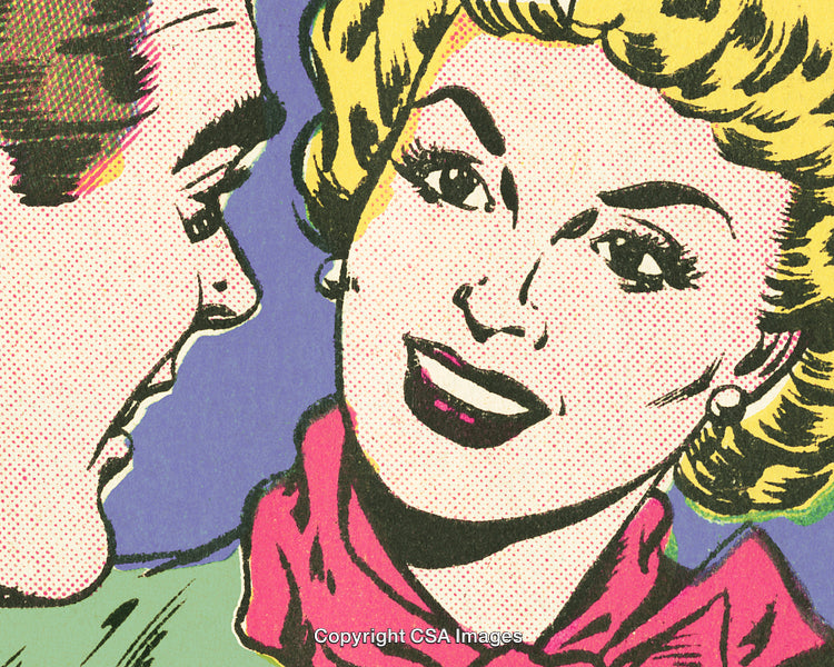 Retro Comic Style Portrait of Smiling Couple in Vintage Pop Art Colors