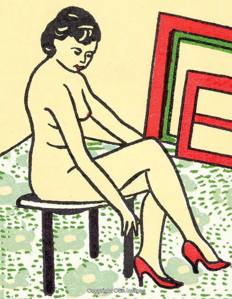 Illustration of a Woman Sitting with Abstract Frames in Vibrant Colors