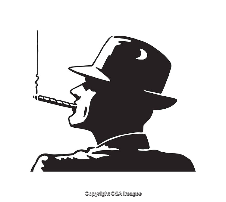Black and White Line Art of a Man Smoking