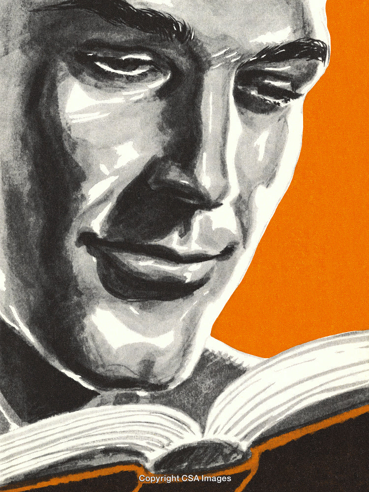 Monochromatic Portrait of a Man Reading With an Orange Background