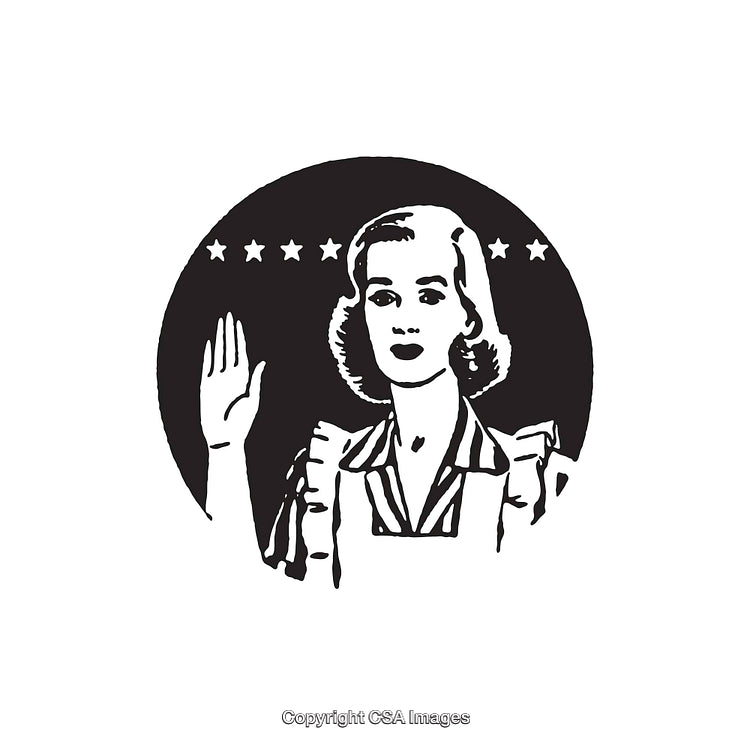 Retro Style Black and White Illustration of a Woman with Stars