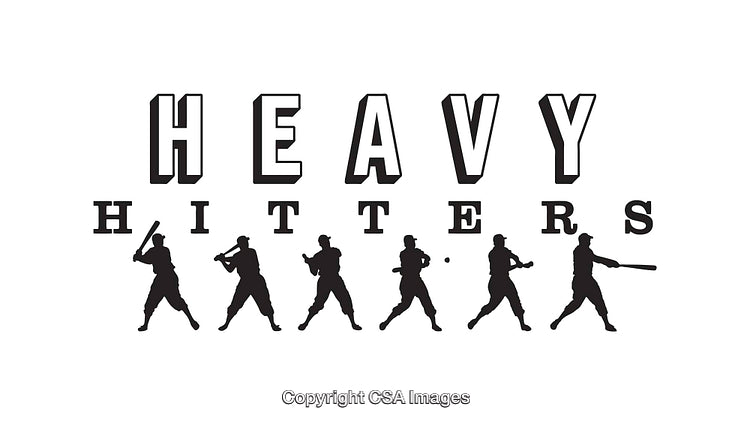 Heavy Hitters Baseball Illustration with Player Silhouettes Displayed in Motion